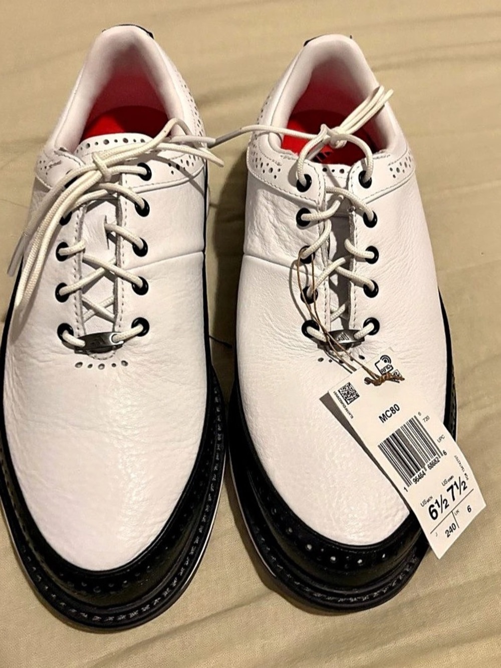 adidas MC80 Spikeless Golf Shoes White & Black US 6.5